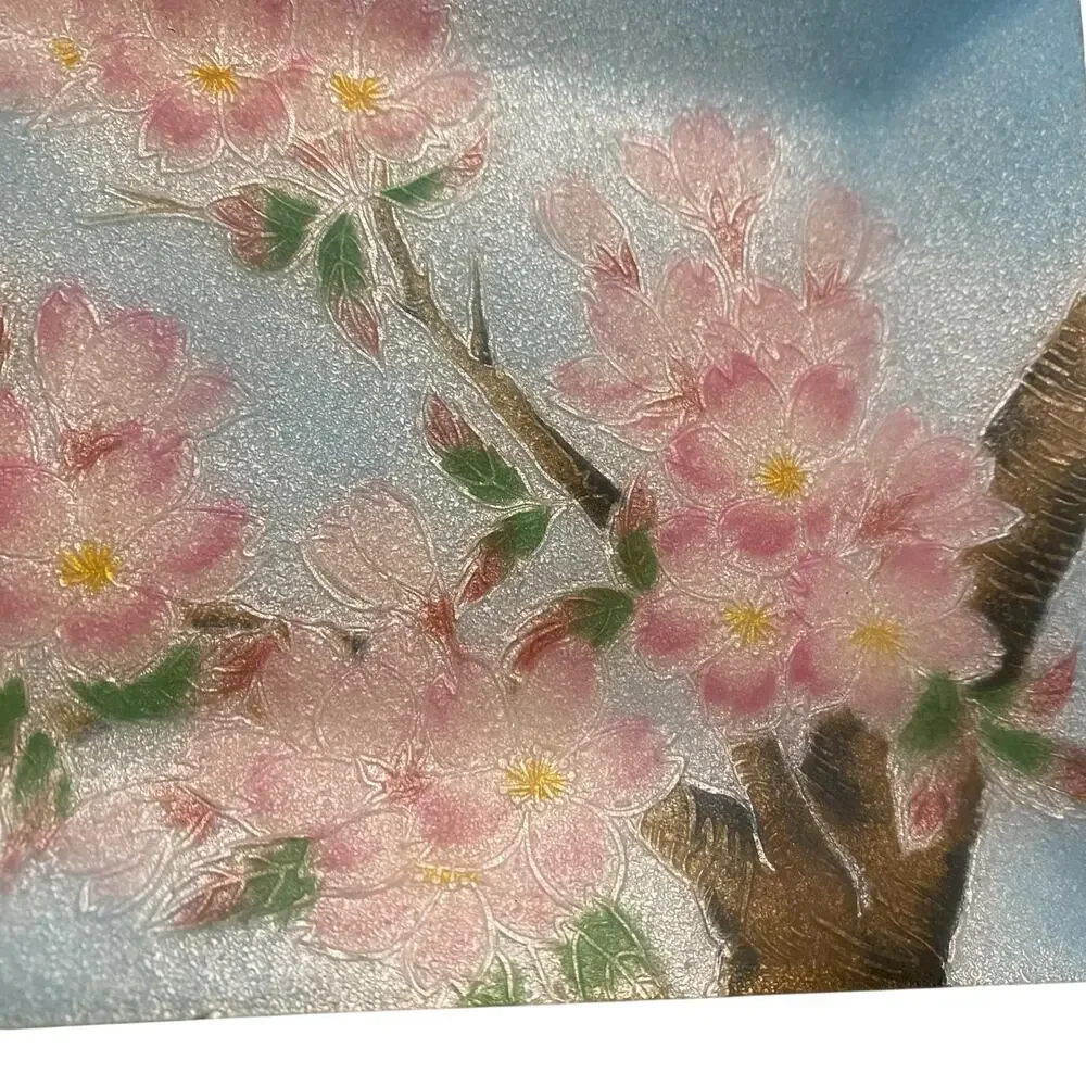 RARE Shippo Japanese Kishiro Cloisonne Enameled Tray Cherry Blosssoms Trinket